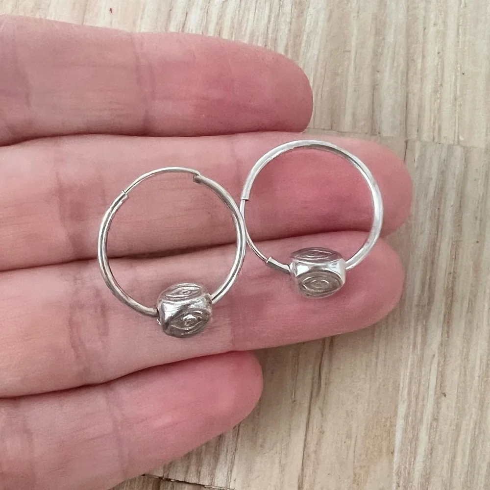 Third eye evil eye silver pierced hoop earrings